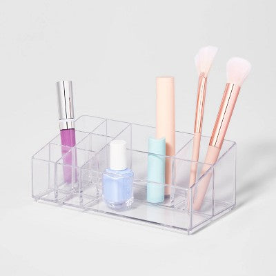 Bathroom Plastic 9 Slot Mixed Cosmetic Vanity Organizer Clear - Brightroom™