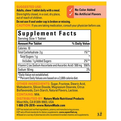 Nature Made Vitamin C 500mg Immune Support Supplement, Chewable Orange Flavored Tablets, USP Verified