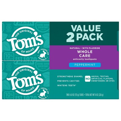 Tom's of Maine Whole Care Peppermint Toothpaste 2pk/4oz