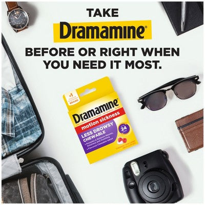 Dramamine All Day Less Drowsy Motion Sickness Relief Chewable Tablets - Raspberry Cream - 12ct
