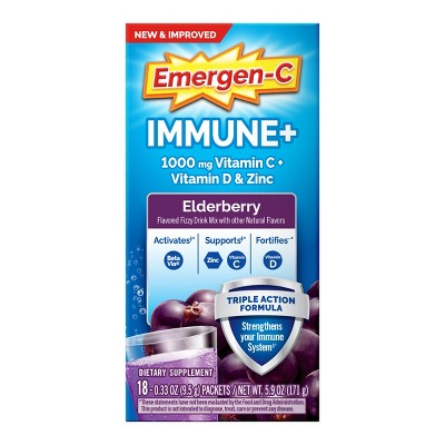 Emergen-C Immune+ Dietary Supplement Powder Drink Mix with Vitamin C - Elderberry - 18ct