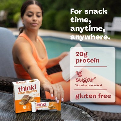 think! Creamy Peanut Butter High Protein Bars - 20g Protein - 10.5oz/5ct: Certified Gluten-Free, Whey Protein Isolate