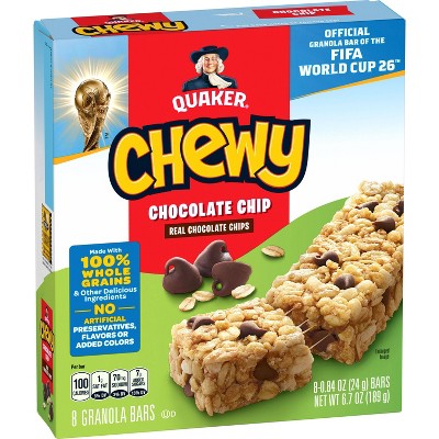 Quaker Chewy Chocolate Chip Granola Bars - 6.7oz/8ct: No Artificial Preservatives, No High Fructose Corn Syrup