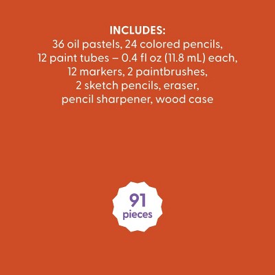 91pc Go Go Studio Mixed Media Art Set - Mondo Llama™: Drawing Kit with Paints & Oil Pastels for Adult Artists
