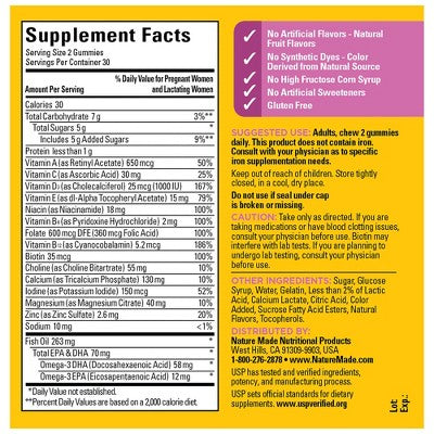 Nature Made Prenatal Gummies with DHA and Folic Acid, Prenatal Vitamin and Mineral Supplement, USP Verified - 60ct