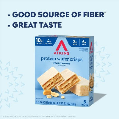 Atkins Peanut Butter Whey Protein Wafer Crisp Protein Bars - 10g Protein - 5ct