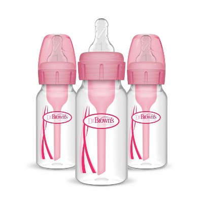 Dr. Brown's 4oz Anti-Colic Options+ Narrow Baby Bottle with Level 1 Slow Flow Nipple - 3pk - Pink - BPA-Free, Silicone Nipple