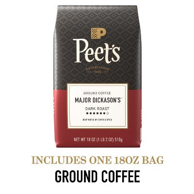 Peet's Major Dickason Dark Roast Ground Coffee - 18oz: Arabica Beans, Spice Flavor