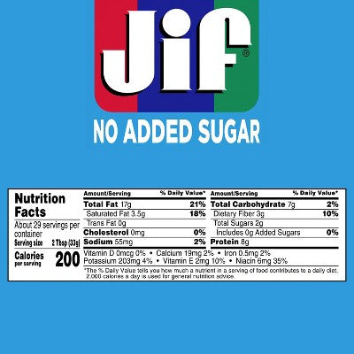 Jif No Added Sugar Creamy Peanut Butter Spread - 33.5oz