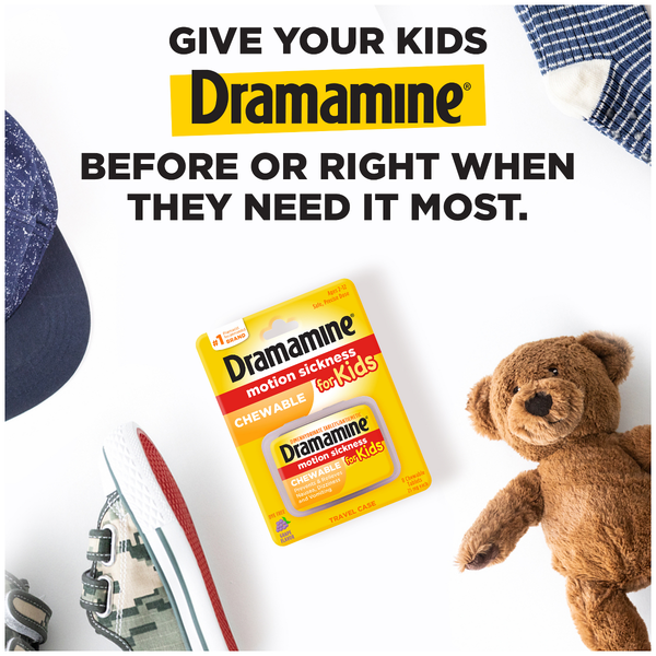 Dramamine Kids Chewable Motion Sickness Relief Tablets for Nausea, Dizziness & Vomiting - Grape - 8ct