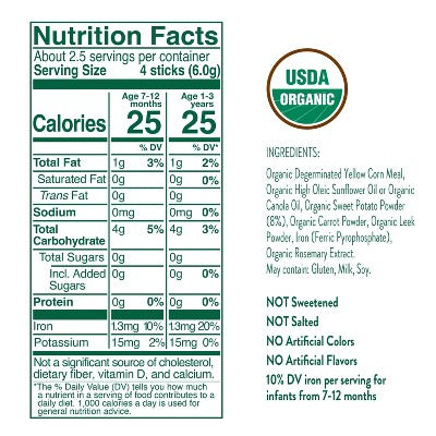 Little Bellies Organic Sweet Potato Pick-Me Sticks Baby Snacks - 0.56oz