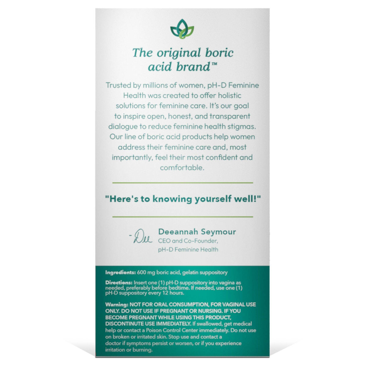 pH-D Feminine Health Boric Acid Vaginal Suppositories - 36ct
