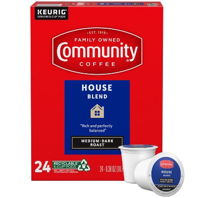Community Coffee House Blend Medium Roast Coffee - Single Serve Pods - 24ct: Arabica Beans, Medium Dark Roast, Milk Chocolate