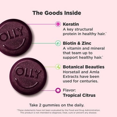 OLLY Heavenly Hair Supplement Gummies with Keratin, Amla, Biotin & Minerals - 60ct