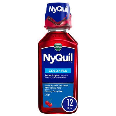 Vicks NyQuil Cold & Flu Medicine Liquid - Cherry - 12 fl oz: Acetaminophen, 1 Package Quantity