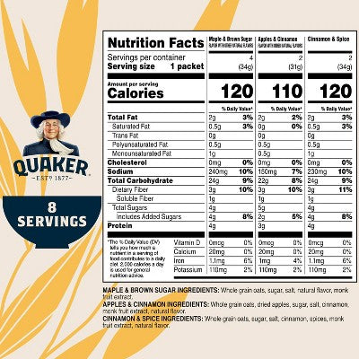 Quaker Lower Sugar Variety Pack Oatmeal - 9.3oz: No Artificial Preservatives, No Artificial Flavors