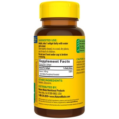 Nature Made Vitamin E 180 mg (400 IU) dl-Alpha for Antioxidant Support, Softgels, USP Verified - 100ct