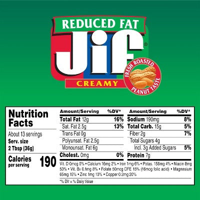 Jif Reduced Fat Creamy Peanut Butter - 16oz