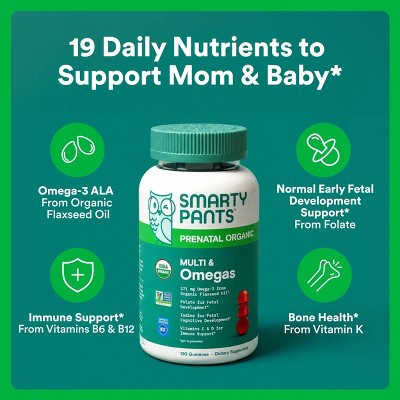 SmartyPants Organic Prenatal Multi & Vegetarian Omega 3 & Folate Gummy Vitamins - 90 ct