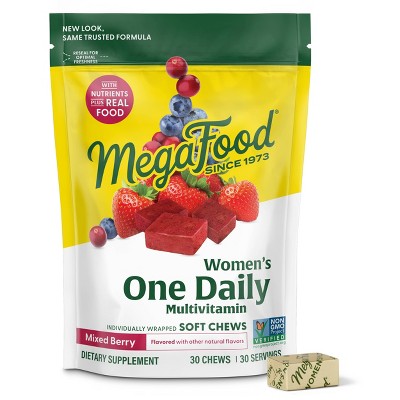 MegaFood Womens Multivitamin with Vitamin D & Vitamin B, Vegetarian - Mixed Berry Soft Chew- 30ct