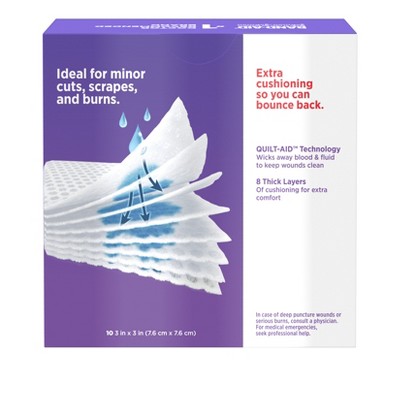 Johnson & Johnson Brand Cushion Care Gauze Pads, Medium, 3 in x 3 in - 10 ct