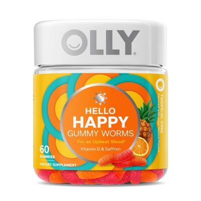 OLLY Hello Happy Gummy Worm Supplements with Vitamin D and Saffron - 60ct