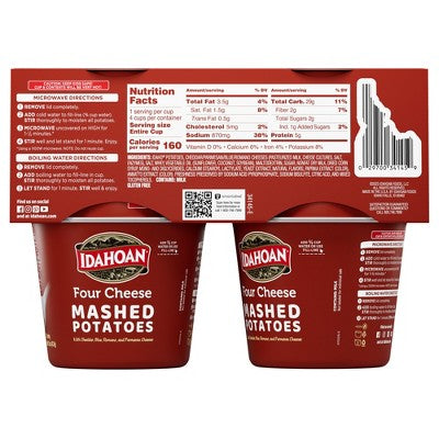 Idahoan Gluten Free Four Cheese Mashed Potato Cups - 6oz/4ct: Wheat Free, Plant-Based