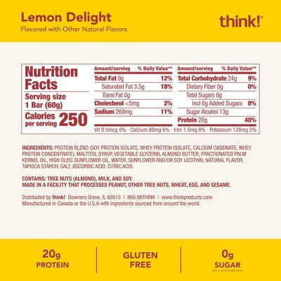 think! Lemon Delight High Protein Bars - 20g Protein - 10.5oz/5ct