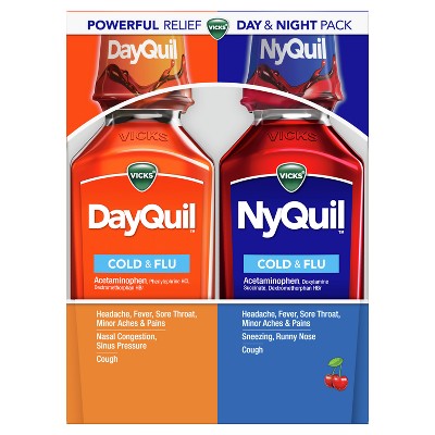 Vicks DayQuil & NyQuil Cold & Flu Medicine Liquid - Cherry - 24 fl oz: 2-Pack, With Acetaminophen