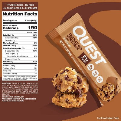 Quest Nutrition Chocolate Chip Cookie Dough Whey Protein Bars - 21g Protein - 4ct
