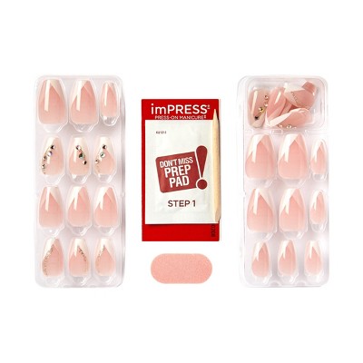 Impress French Tip Press-On Fake Nails Medium Coffin - Glimpse - 33ct