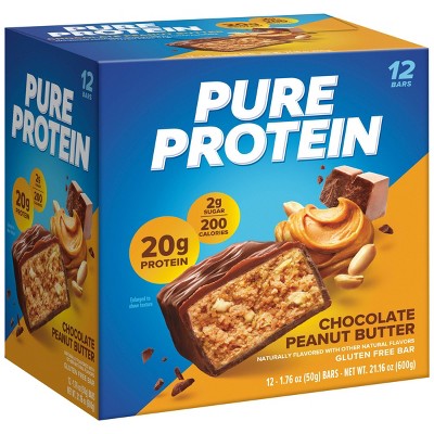 Pure Protein Chocolate Peanut Butter Whey Protein Isolate Bar - 20g Protein - 12ct