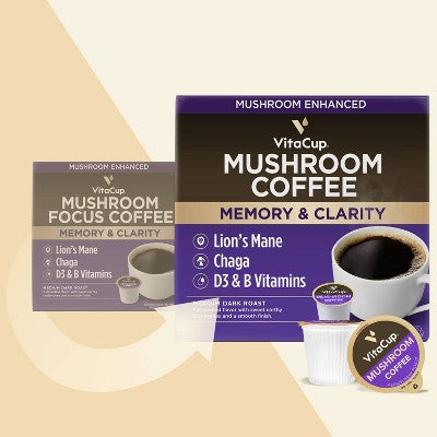 VitaCup Focus Mushroom Coffee Pods for Memory & Clarity Medium Roast Coffee - 32ct