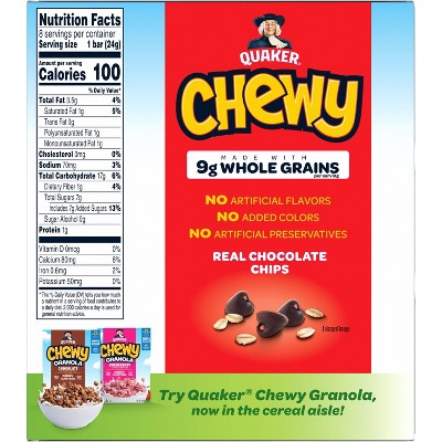 Quaker Chewy Chocolate Chip Granola Bars - 6.7oz/8ct: No Artificial Preservatives, No High Fructose Corn Syrup