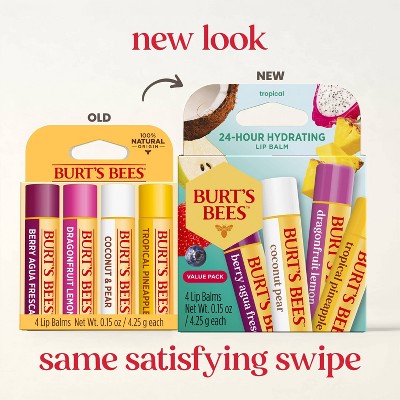 Burt's Bees 100% Natural Origin 24-Hour Moisturizing Lip Balm - Tropical Fruit - 4pk