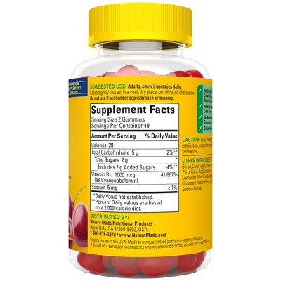 Nature Made Energy Vitamin B12 1000 mcg Gummies - Cherry & Mixed Berry - 80ct