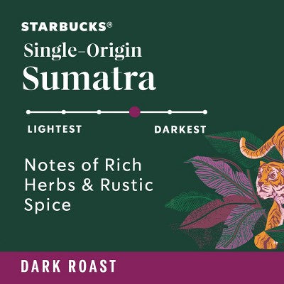 Starbucks Sumatra Single Origin Dark Roast Keurig K-Cup Coffee Pods - 22ct: Limited Ingredients