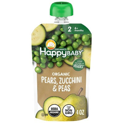 Happy Baby Organic Pears, Zucchini & Peas Baby Food Pouch - 4oz