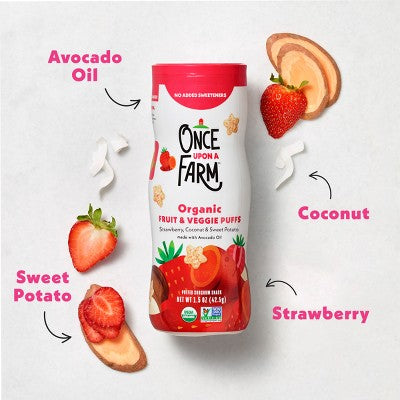 Once Upon a Farm Fruit and Veggie Puffs Strawberry Sweet Potato & Coconut Baby Snacks - 1.5oz