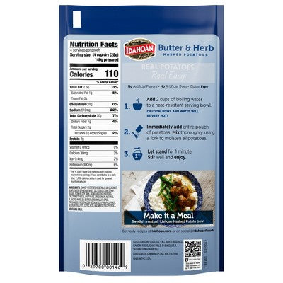 Idahoan Gluten Free Butter & Herb Mashed Potatoes - 4oz: Wheat Free, Plant-Based