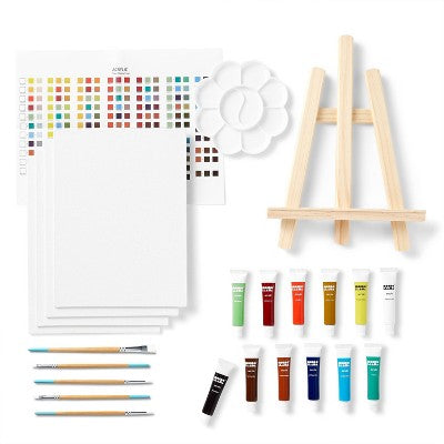 25pc Artist Acrylic Starter Set - Mondo Llama™: Easel & Paint Kit with Brushes, Palette, Canvas Boards, Design Guide