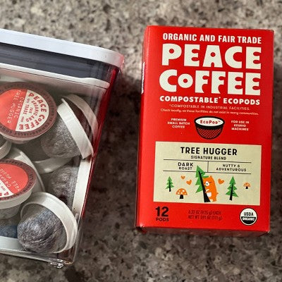 Peace Coffee Tree Hugger Dark Roast Coffee Pods - 12ct: Compatible With Keurig, Arabica Beans, Nut Flavors