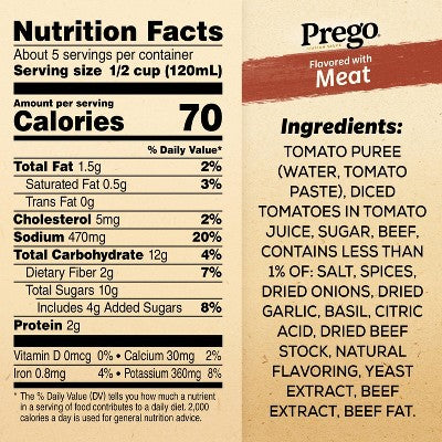 Prego Pasta Sauce Italian Tomato Sauce with Meat - 24oz: Gluten-Free, No Artificial Colors, No High Fructose Corn Syrup
