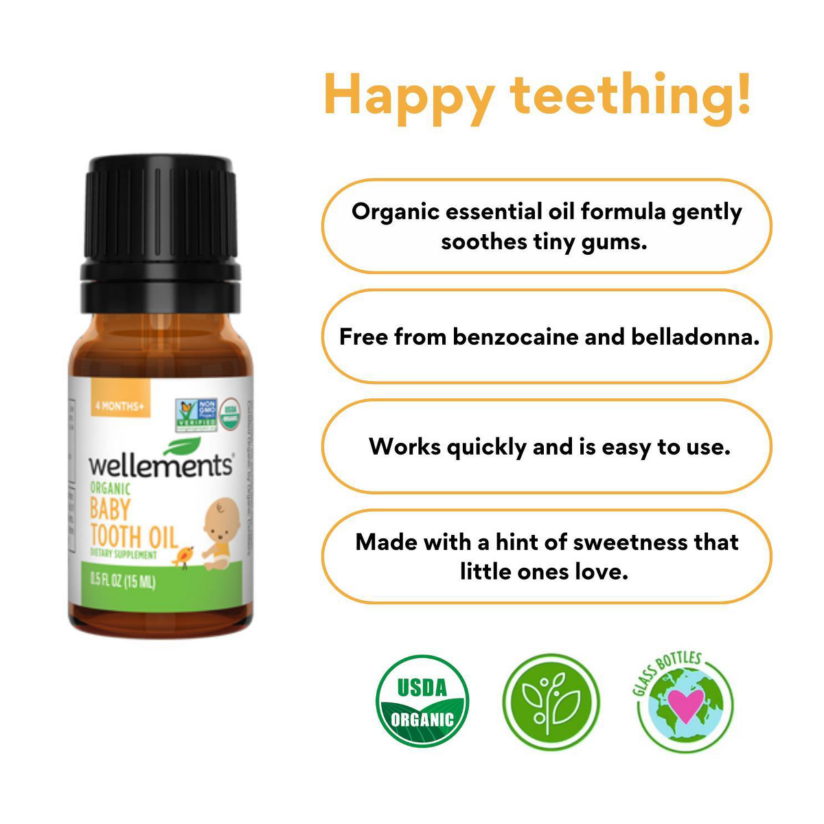 Wellements Organic Baby Tooth Oil - 0.5 fl oz