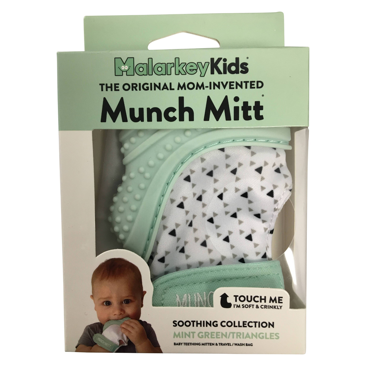 Malarkey Kids Munch Mitt Teether, Mint Green Triangles