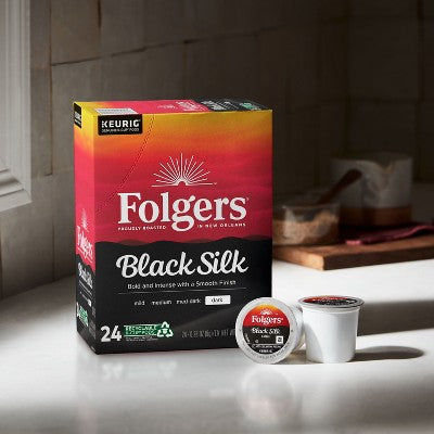 Folgers Black Silk Dark Roast Coffee - Keurig K-Cup Pods - 24ct