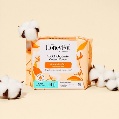 Honey Pot 100% Organic Cotton Comfort Cover Super Pads - 16 ct