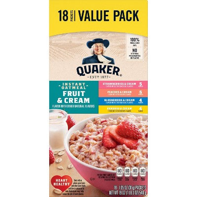 Quaker Instant Fruit and Cream Flavored Oatmeal - 19oz/18ct