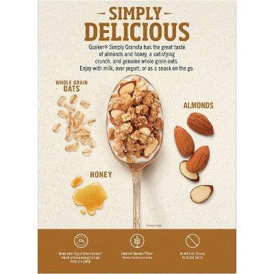 Quaker Simply Granola Regular, Oats, Honey, Almond - 24.1oz: Whole Grain, No Artificial Flavors