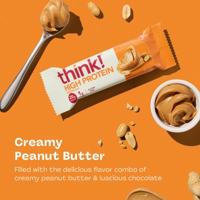 think! Creamy Peanut Butter High Protein Bars - 20g Protein - 10.5oz/5ct: Certified Gluten-Free, Whey Protein Isolate